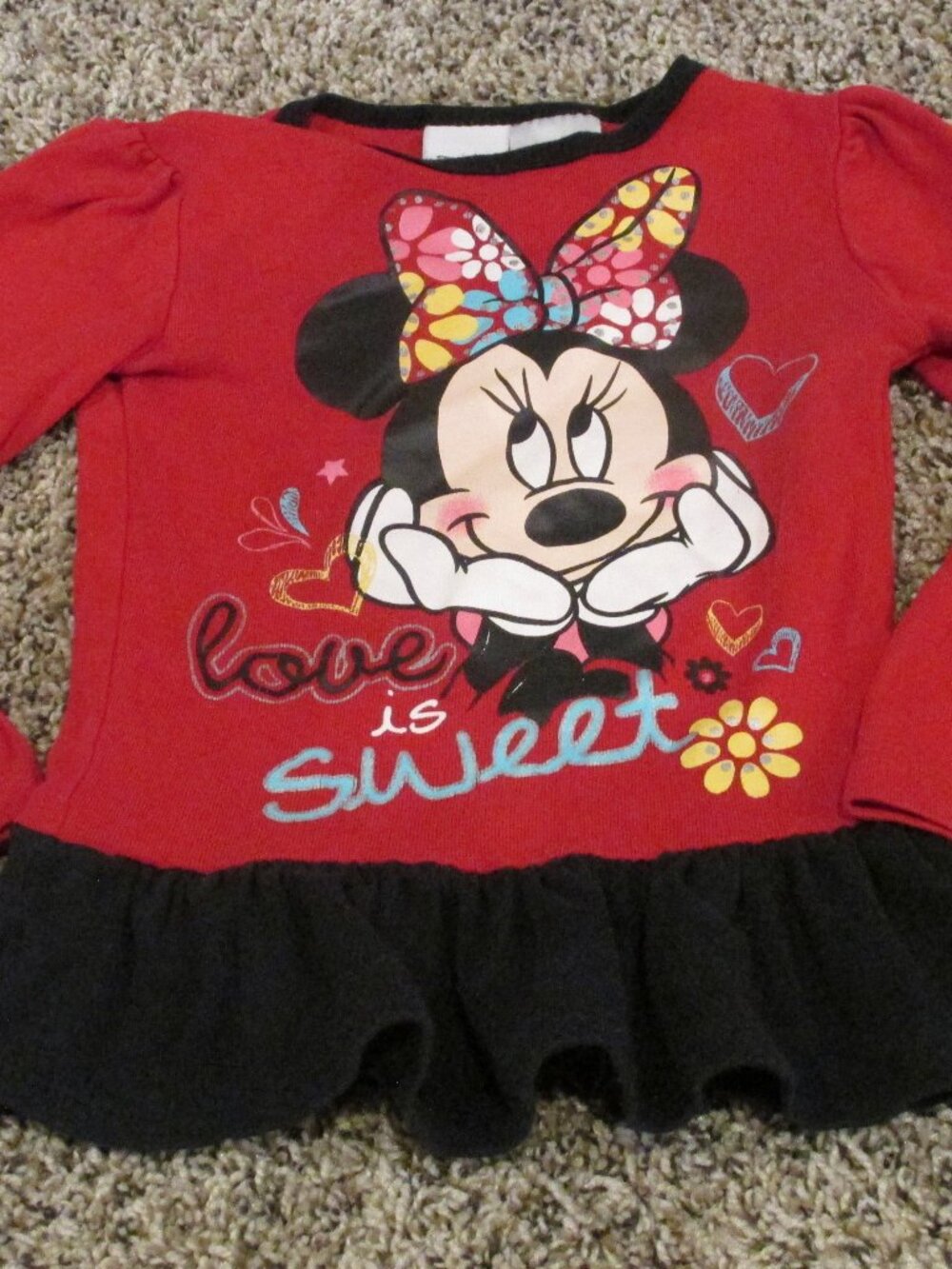 Disney Pullover Minnie‎ Mouse T Shirt Toddler Girls 2T Red Long Sleeve Love Top